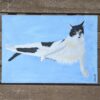 miss wood for the trees. jdwoof, painting of white and black cat on pale blue background