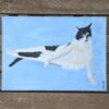 miss wood for the trees. jdwoof, painting of white and black cat on pale blue background